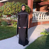 White Pearl Trim Cape Maxi Dress Women Elegant Long Sleeve Cinching Waist Muslim Robes Spring Eid Abaya Lady Dresses