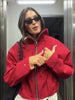 Casual Red Plaid Pattern Jacket Stand Collar Full Zipper Loose Outerwear Autumn Winter Chic High Street Daily Women Outfit