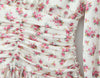 Women White Pink Flower Print Puff Long Sleeve Dress Open Buttons Wood Ears Ruffles Hem Mini Shirt Dresses Holiday Robe