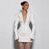 Strong Shoulder Blazer Dress for Women Winter Belted Waist Dress Draped Hem Business Evening Dress Party