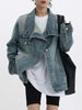 Women's Denim Coat Turtleneck Single Breasted Full Sleeve Patchwork Versatile Jacke Autumn 5R4436