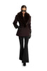 Women Big Faux Fur Lapel V‑Neck Wool Blend Blazer Jacket Double Button Fitted Waist Long Sleeve Elegant Outerwear Coat