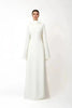 High Neck Cape Sleeve Slim-Fit Maxi Dress Pearl Trim Solid Color Floor Length Modest Abaya Style Formal Occasion Women