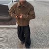 Brown Suede Toggle Coat For Women Casual Lapel Long Sleeve Gold Buckle Cropped Jacket Lady Spring Chic Streetwear
