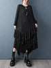 Irregular Black Vintage Pleated Dresses For Women Loose Casual Long Sleeve Midi Dress Clothing Spring Autumn
