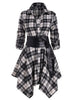 Gothic Casual Dress Women Red Plaid Belted Roll Tab Sleeve Handkerchief Dress Vestidos Autumn Long Sleeve A-Line Party Dress