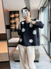 Color Contrast Polka Dot Print Pleated Cardigan Blouse Versatile Shirt Women's Short Coat Spring 2DE391