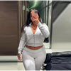 Zipper Plush Jacket Long Pants Lady Set Solid Color Lapel Jackets High Waist Slim Bell-Bottom Trousers Casual Women's Sets