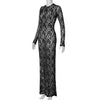 Autumn Fall Women Sexy Lace See Through Streetwear Bodycon Black Long Dress Items For Business