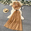 Elegant Rhinestone Pleated Skirt Sets Slim Party Club Vintage Dress American Women Clothes Two Piece Set 9R3018