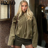 Suede Jacket Woman Green Khaki Outerwears Women's Jacket Spring Crop Oversize Long Sleeve Coats Jacket