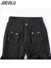 Metal Button High Waisted Straight Leg Jeans Drop Crotch Trousers Streetwear Hip Hop Y2K Cargo Denim Pants for Women
