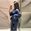 Casual Women Shirt Pant Set V-Neck Lace Up Loose Long Sleeve Top Wide Leg Trousers Suit Spring Autumn Chic Lady Outfits