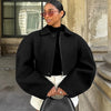 Simple Lapel Cropped Bomber Jackets For Women High Street Long Sleeve Zipper Coats Elegant Casual OL Outerwear