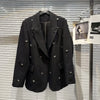 Metal Heart Rivet Black Jackets Y2K Aesthetic Notched Collar Coat Women Blazers Autumn Loose Long Sleeve Tops Mujer