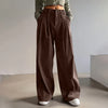 Spring Autumn Loose-Fitting Corduroy Trousers Women's Solid Color Button Pocket Corduroy Wide-Leg Pants Straight Pants