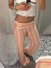 Colorful Striped Wide Leg Trousers Women Bohemian High Waist Multi-color Panelled Slim Straight Pants Lady Beachwear