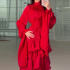 Women's Party Dresses High Waist Pleat Lady Casual High Collar Layered Banquet Dress Elegant Long Sleeve Evening Dress