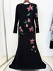 High Street Designer Party Vestido Women's Flowers Diamonds Beaded Slit Sleeve Long Maxi Dress