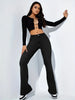 Women's Stylish Elegant Denim Flare Pants with Pocket, Casual Fit for All Seasons, Moderate Thickness Denim Trousers