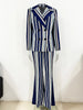 High Street Designer Runway Suit Set Women's Colorful Striped Blazer Jacket Flare Pants Set 2pcs