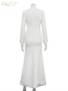 Sexy Slim White Women's Dress V-Neck Long Sleeve Ankle Length Dresses Elegant Classic Slit Female Dress