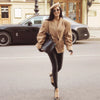 Vintage Oversized Suede Leather Jacket Women Shoulder Pad Full Sleeve One Button Coat autumn Lady Chic Bomber Streetwear