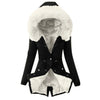 Women Parkas Hooded Long Sleeve Slim Fit Coats Button Solid Zipper Splice Parka Tight Wait Outerwear Thick Warm Fur Collar