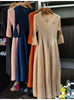 Spring Pleated Women's Bud Dress Round Neck Elegant Mid-Length V Collar Famale Clothing Chic 2DB6618