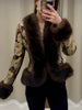 Women Vintage Floral Jacquard Short Jacket Faux‑fur Trim V‑neck Long Sleeve Coat Autumn Winter Lady Daily Outfits