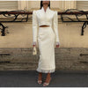 Urban Solid Women's Two Piece Set Elegant Puff Long Sleeve V Neck Blazer Mesh Suit Skirt Autumn Lady Outfit