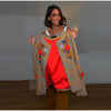 Women Floral Embroidery Jacket Long Sleeve Open Front Loose Fit Button Down Coat Autumn Casual Boho Chic Outwear