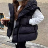 Adjustable Waistcoats Solid Cotton Vest Jacket Women Autumn Winter Hooded Waistcoat Warm Thicken Cotton Sleev
