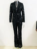 High Street Designer Runway Suit Set Women's Single Button Guipure Lace Sequined Blazer Pants Suit