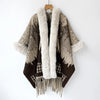 Plus Size Women's Poncho Knitted Cashmere Shawl Coat Warm Autumn Winter Lady Pashmina Wrap with Fur Collar Cozy Wool Scarf Cloak