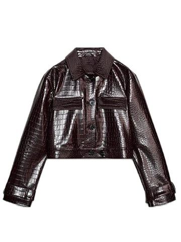 Y2K Punk Embossed Leather Coat Pants Set Women's Chic Lapel Cropped Jacket Matching High Waist Pant Streetwear Lady Outfit