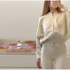 Solid Color Jacket Flared Trousers Woman Set Round Neck Zipper Jackets High Waist Long Pants Casual Versatile Women's Sets