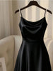 Pearl Strap Satin Slip Retro Dress Women's Elegant Solid Color Dress Strap Handmade Beaded Waist Collection Satin Gilded Dresses