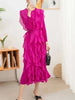 Ruffles Pleated Dress For Women Round Neck Long Sleeves Belt Dresses Female Festival Clothing Spring 2DA3661