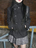Women's Minimalist Retro Stand up Collar Thick Coat, Asymmetrical Button Decoration, Slim Fit Long Sleeved Top, Winter