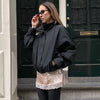 Street Chic Red Turtleneck Zipper Jackets Autumn Casual Long Sleeve Outerwear Coats For Woman Tops Female