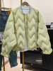 Autumn Winter Lightweight Wave Quilted Puffer Jacket Women Loose Round Neck Short White Duck Down Coat Outwear