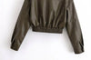 Winter Faux Leather Bomber Jacket Women Short Zipper Front Lapel Outerwear Multiple Pockets Warm Jackets