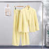 Chic Solid Stand Neck Blazer Jacket Pant Set Women Full Sleeve Shoulder Pads Coat Wide Leg Pants Autumn Commute Outfit