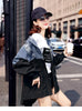 Spring Autumn Medium Long Splicing Denim Jacket Female Loose All-match Casual Cowboy Overcoat Female Windbreaker