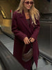 Women Burgundy Coat Double Breasted Long Sleeve Lapel Blends Jacket Autumn Winter High Street Outerwear