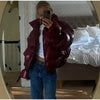 Stand Collar Layered Zipper Cotton Jacket Woman Loose Solid Color Long Sleeves Casual Coat Versatile Street Women's Warm Jackets