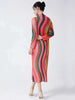 High Collar Long Sleeve Women Dresses Contrast Color Striped Pleated Slim Mid-Calf Elegant Clothing 2DC1022