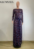 Women O-Neck Long Sleeve Print Split Maxi Long Dress Fall Autumn Evening Party Vacation Birthday Dresses Vestidos