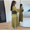 Solid Color Loose Fit Flare Sleeve Tiered Dress Crew Neck Ruffle Hem Pleated Long Maxi Dresses Spring Chic Casual Outwear